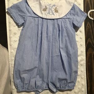 Monogrammed “K” bunny romper